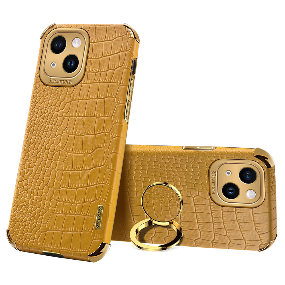 For iPhone 13 PU Leather Coated TPU Crocodile Texture Phone Case 6D Electroplated Kickstand Protective Cover For iPhone 13 PU Leather Coated TPU Crocodile Texture Phone Case 6D Electroplated Kickstand Protective Cover